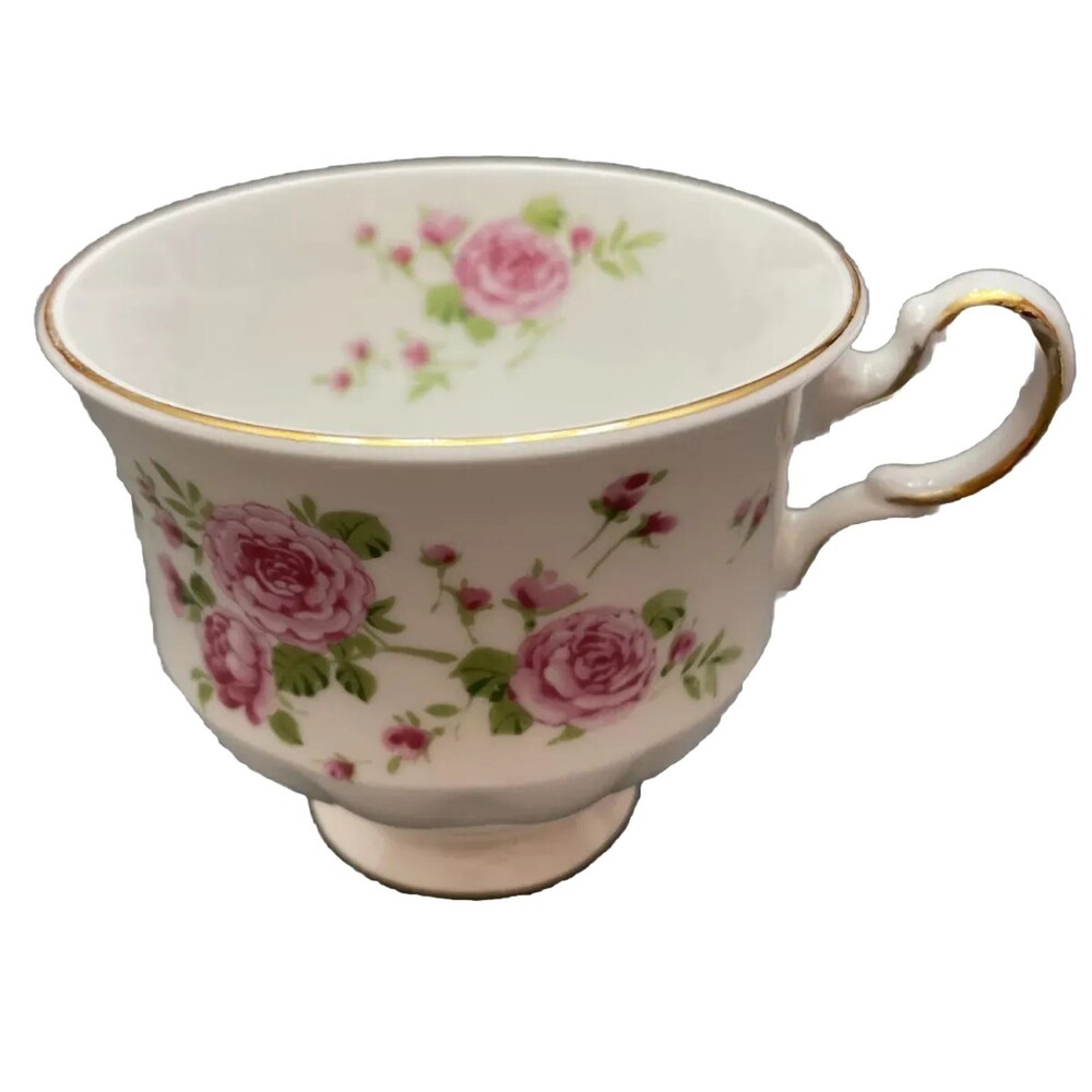 Vintage Tea Cup Avon Pink Roses Fine Bone China England White Granny Core Gift